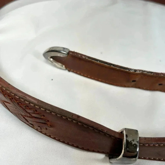 Badger Brown Leather Braided Moose Detail Removable Buckle Belt 46.5” Long - Picture 9 of 10